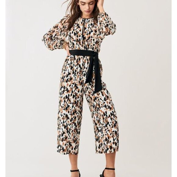 DVF Diane von Furstenberg Delphi Apaloosa Chestnut black silk jumpsuit new S 4 6 - Picture 2 of 8